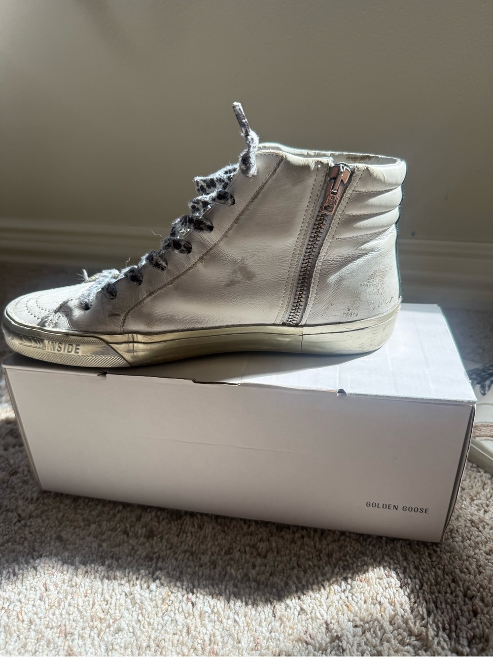 Golden Goose White & Beige High-Top Sneakers - Picture 4 of 5